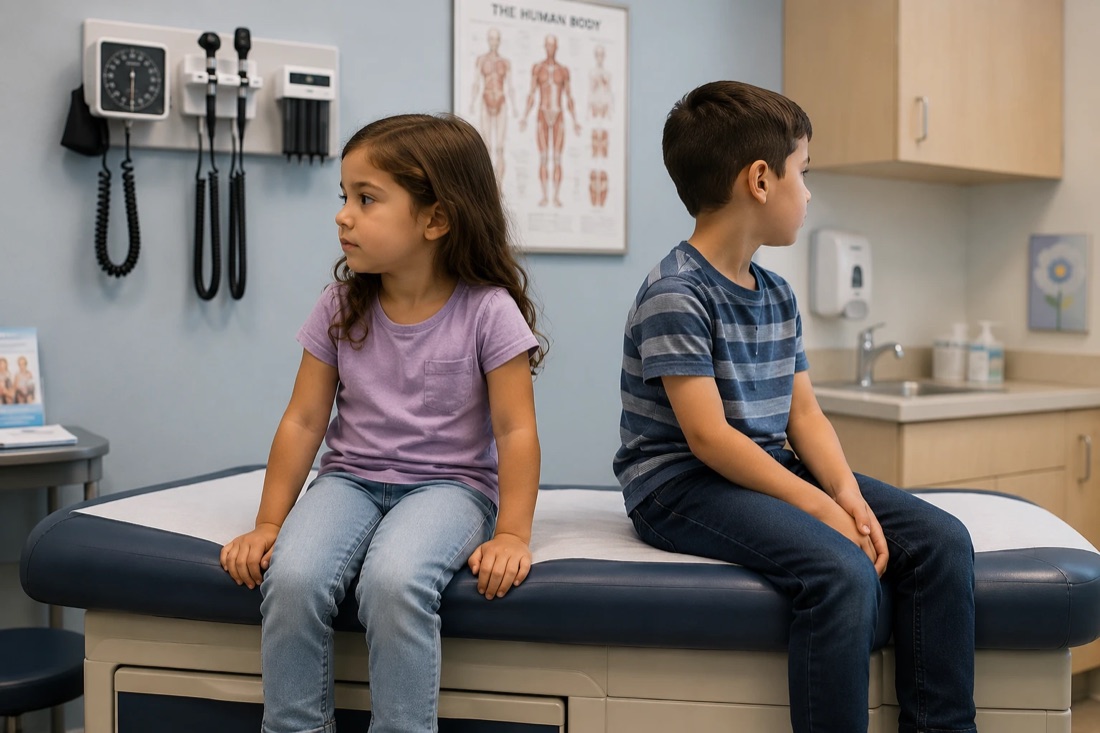 Two siblings at a check-up