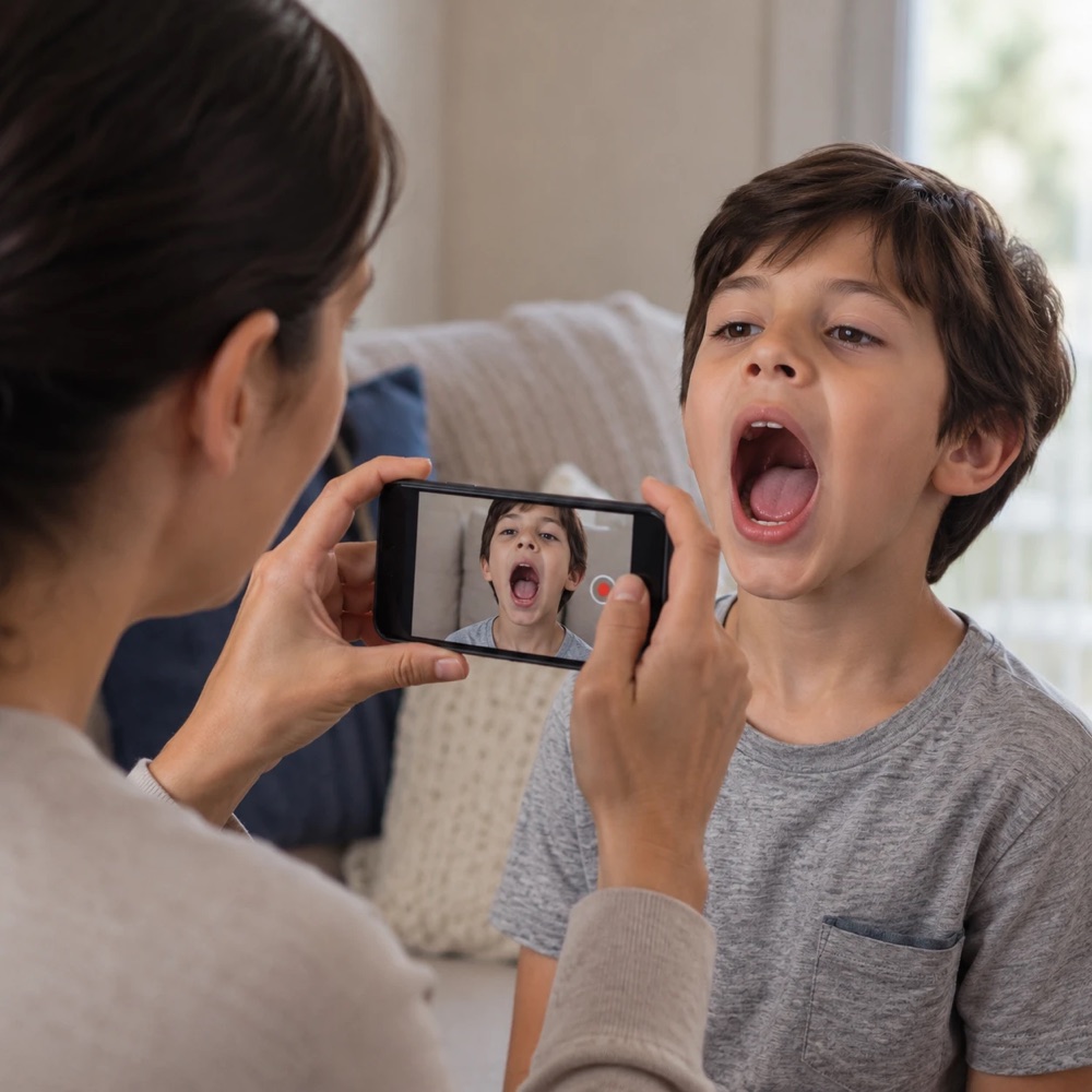 A parent filming a short video of their child at home